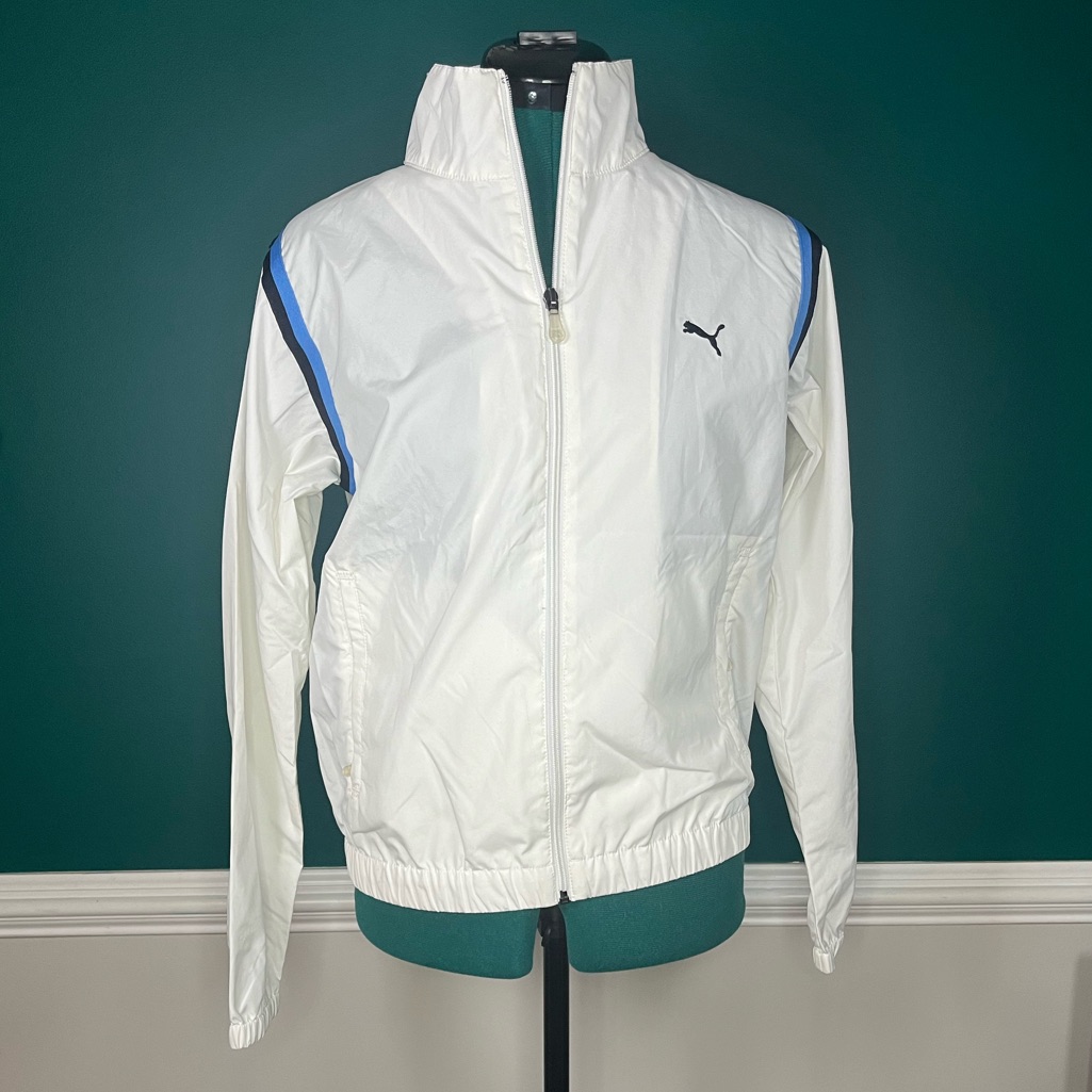 Vintage Y2k White & Blue Puma Zip-Up Windbreaker Like New Retro Sport